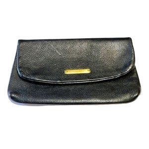 VINTAGE SERVAL Black Leather Minimalist Witchy Dark Academia Clutch Purse